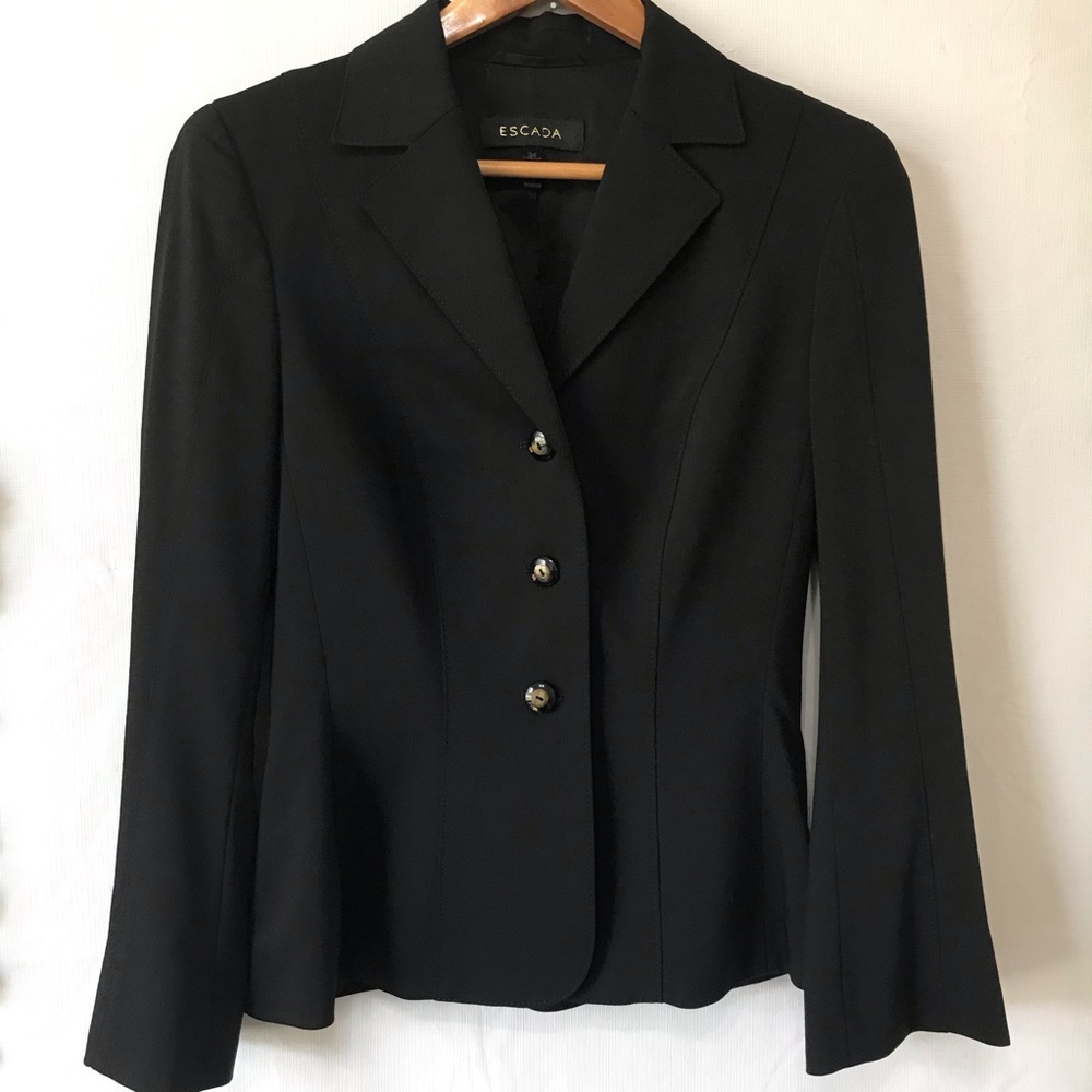 Escada Black Wool 3 Button Blazer Jacket - image 1